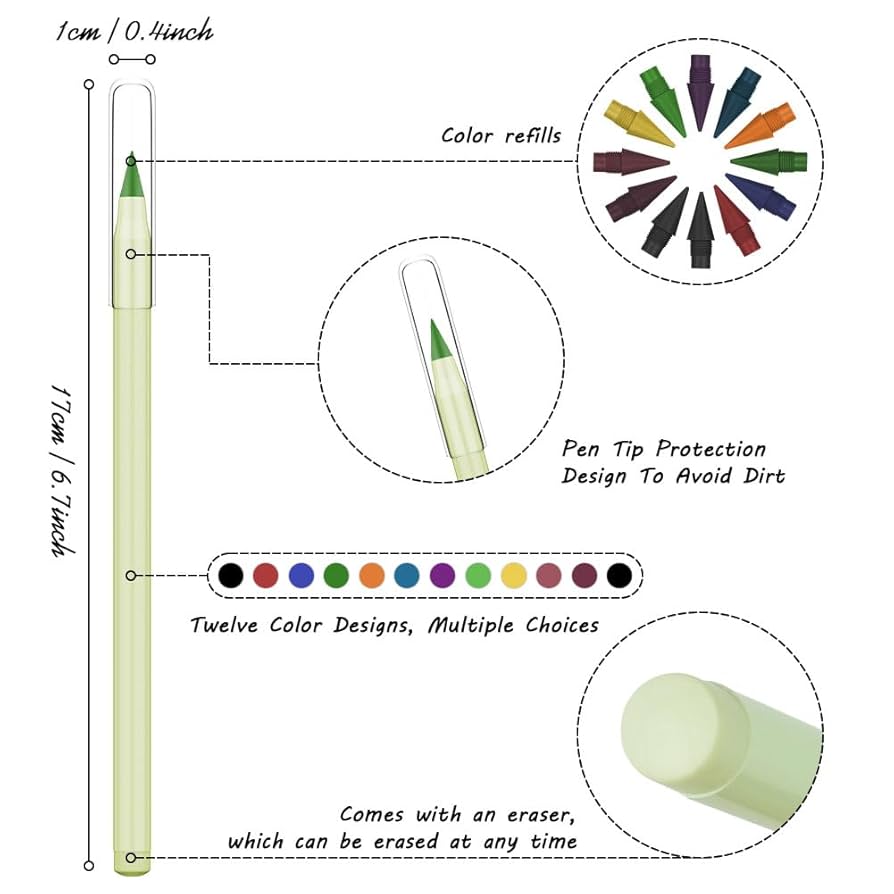 消せる 12 本 色鉛筆 無限鉛筆 鉛筆 Amazon | LWMINGALG 色鉛筆 永遠の鉛筆 金属先端 12本セット